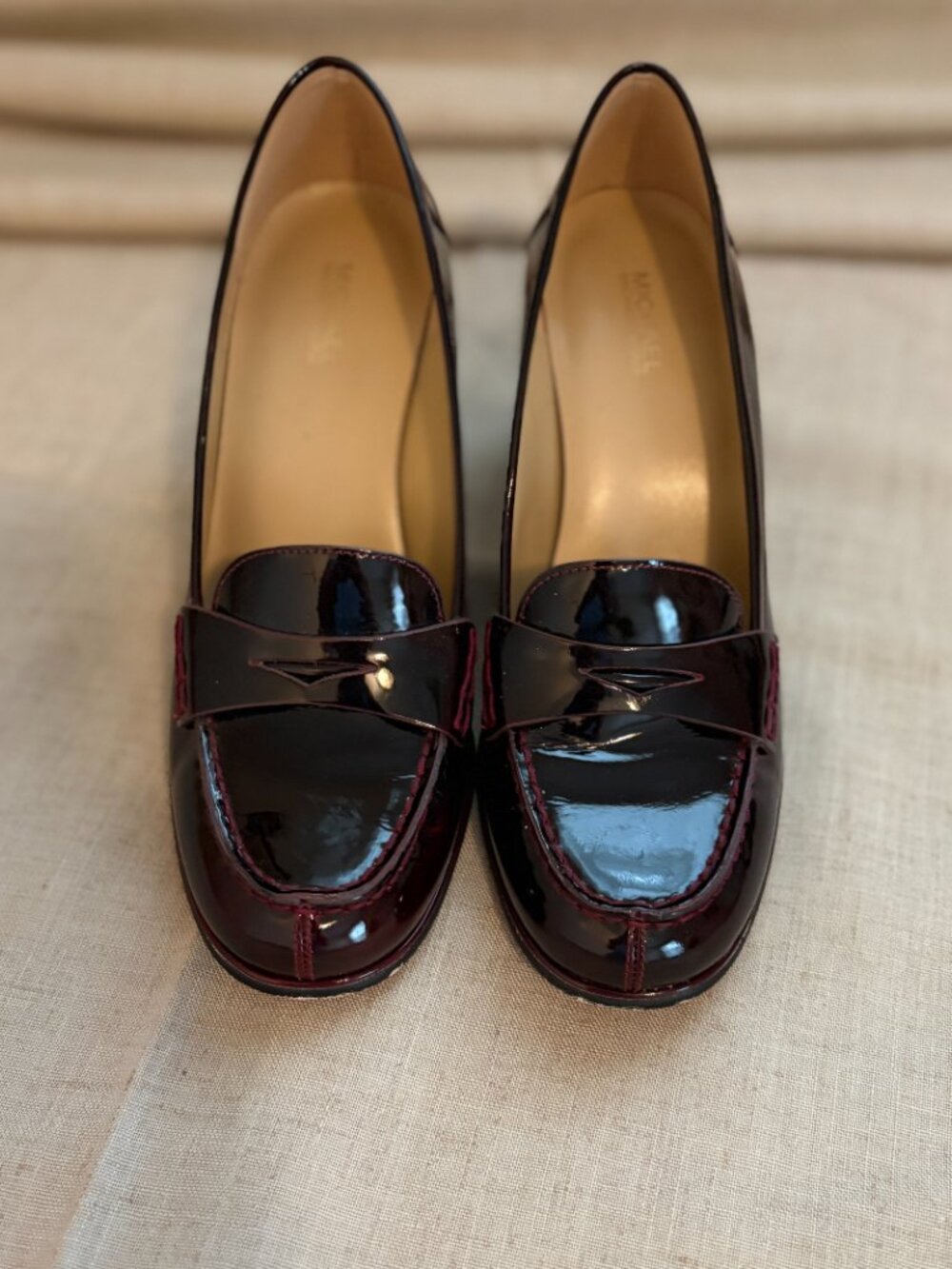 Michael Kors Oxblood Penny Loafers Block Heel | 7.5 Fits 7